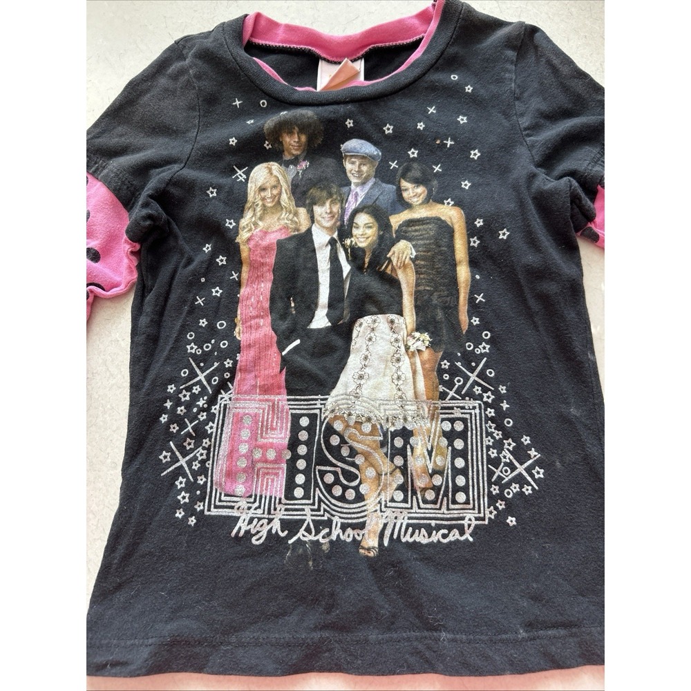 Disney High School Musical Kids Shirt Black Pink‎ Polka Dot Layered Tee Size 6X - Picture 2 of 9